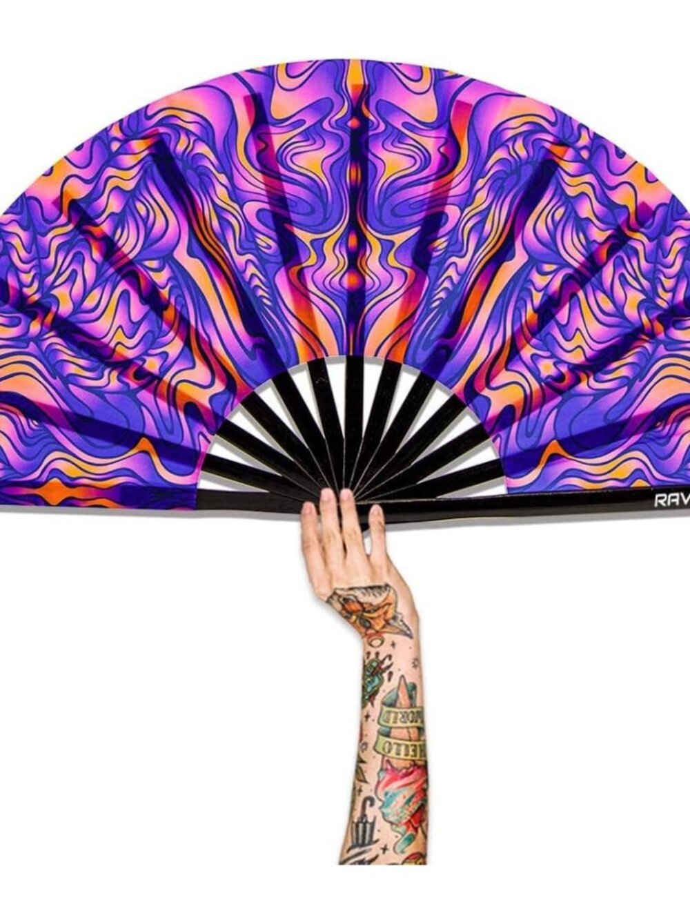 UV Glow Rave Fan, Bamboo Folding Clack Hand Fans Foldable for Men Women, Poping